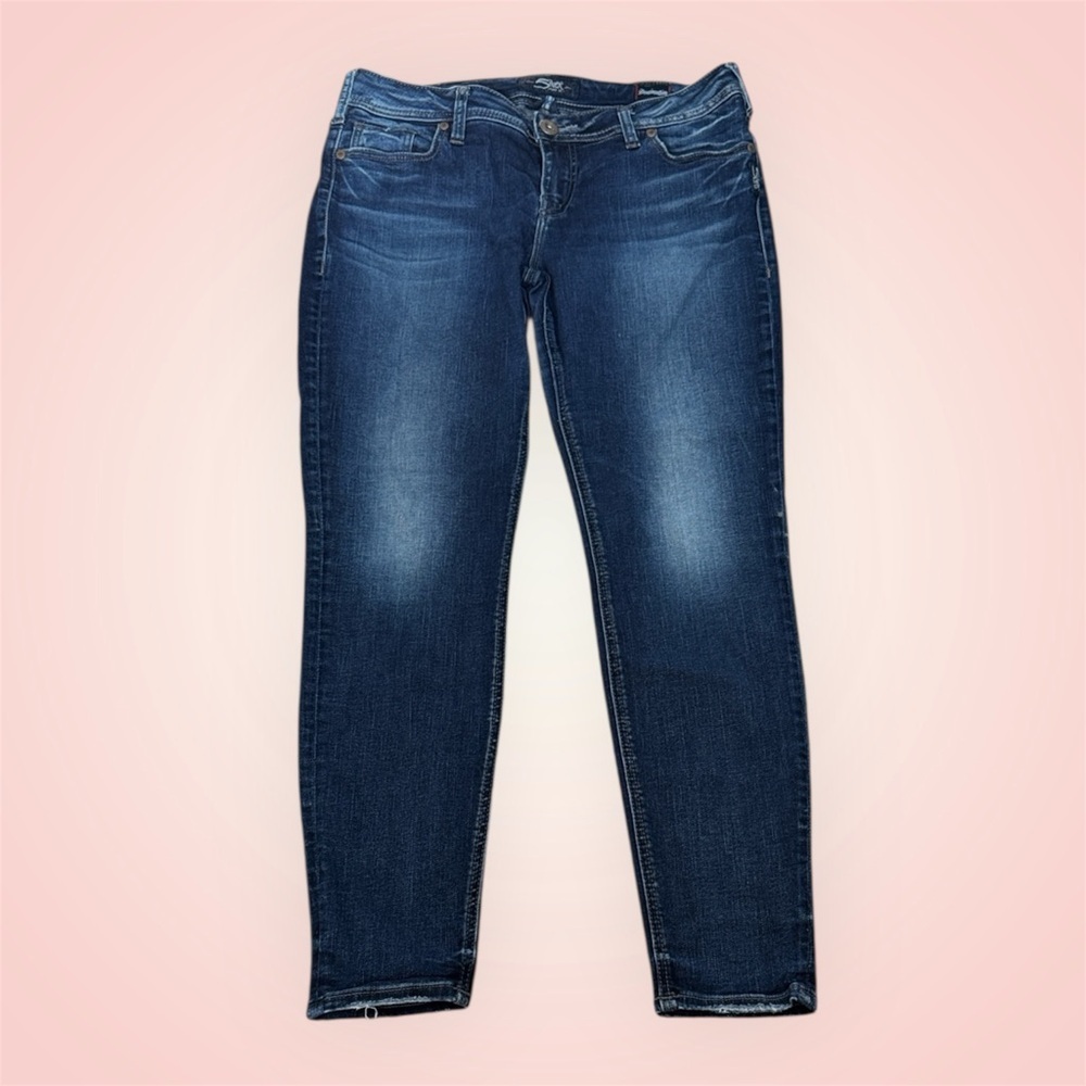 Silver Jeans Women's Dark Blue Suni Mid super Skinny Jeans sz W 31” L 29”